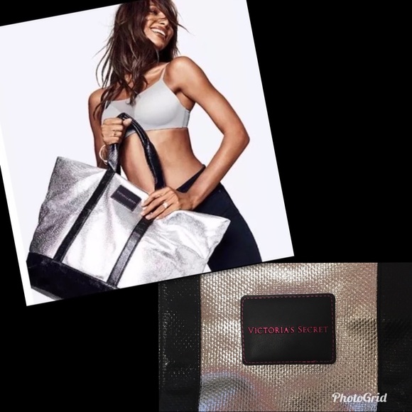 Victoria's Secret Handbags - VS LE Metallic Silver Weekender Tote Bag 2017